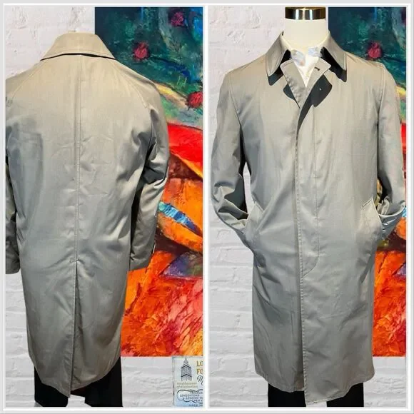 Vintage London Fog Mens 40L Khaki Tan Full Length Trench All Weather Rain Coat - Picture 6 of 15